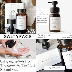 NIB SaltyFace Body Tanning Foam Light Medium No Transfer No Rinse Clean Natural